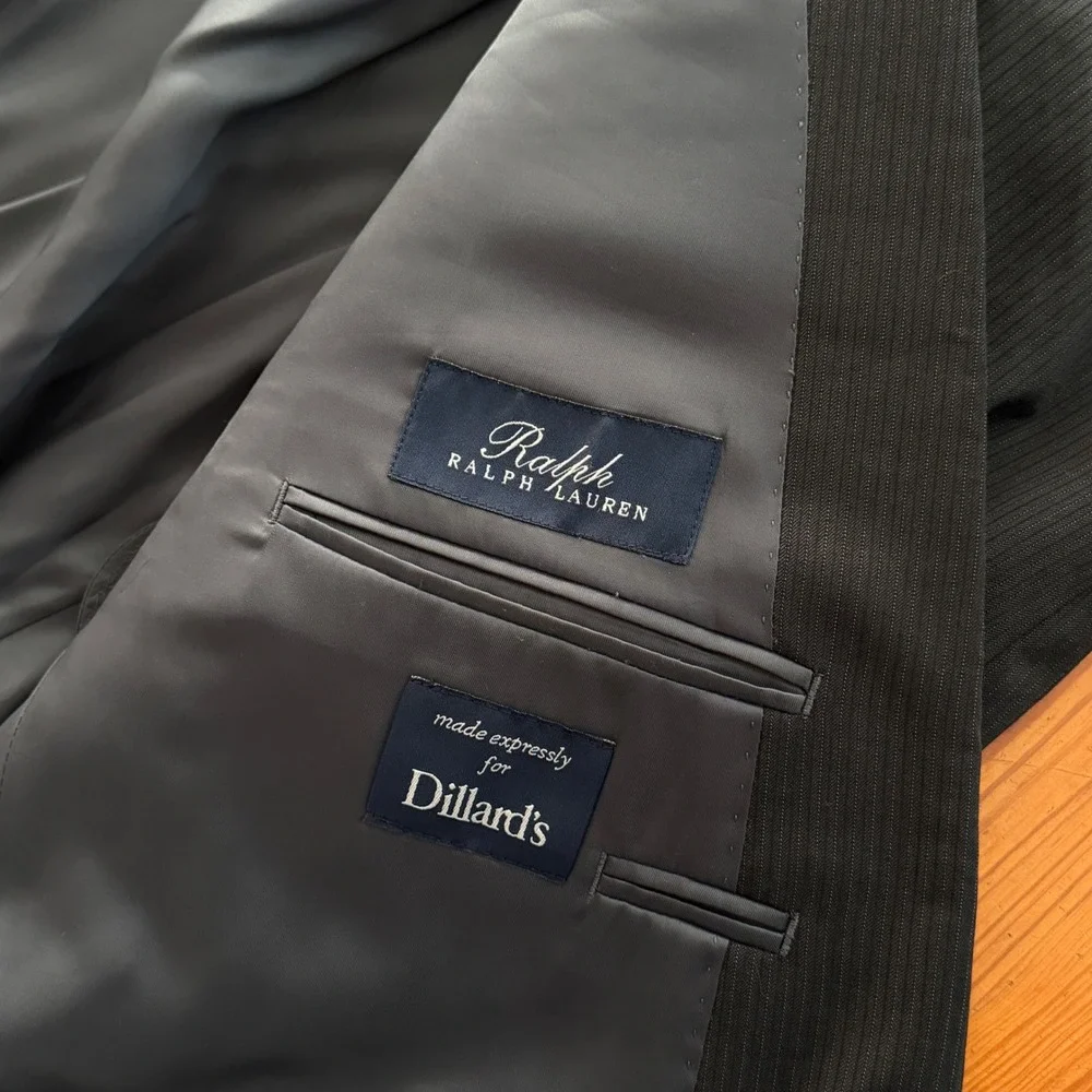 Ralph Ralph Lauren Mens 46R Wool‎ Pinstripe Blazer Jacket Black Dillard's Gray